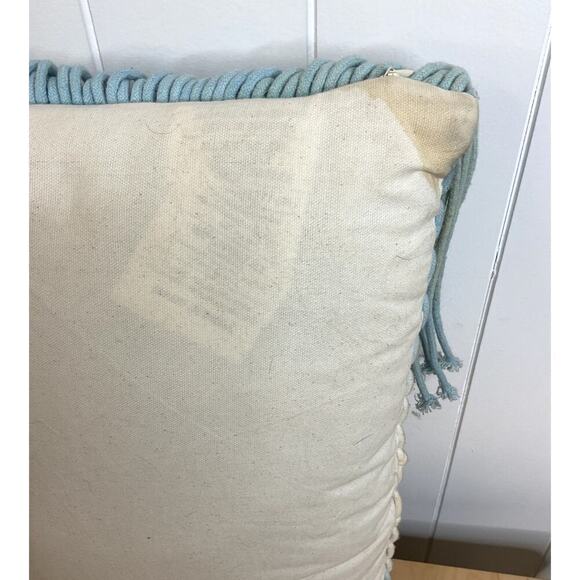 Macramé Pillow in Blue and White 18 x 18 Removable Cover Boho Chic - Picture 5 of 6